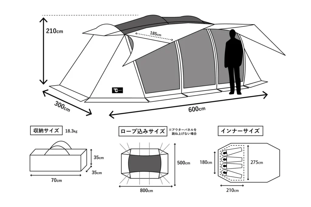 全天候に対応したファミリーキャンプにおすすめのテント【TOKYOCRAFTS ウィングフォート】