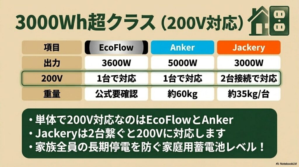 ecoflow vs jackery vs anker の3社の3,000Wh台のポータブル電源を比較。