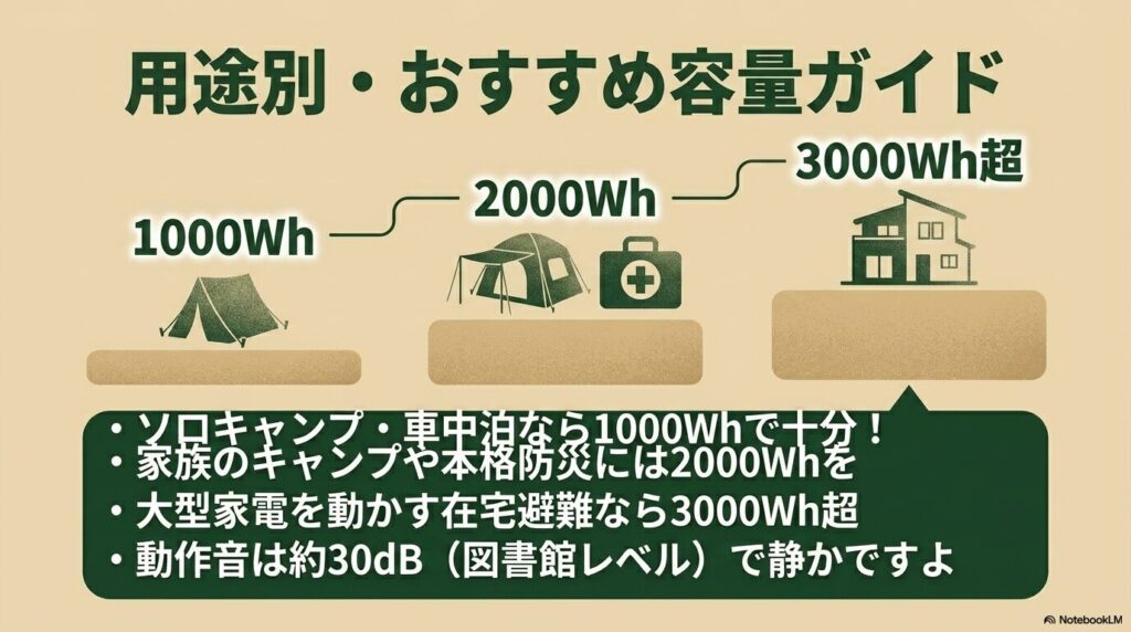 このパートを読むとあなたがどの容量のポータブル電源を買うのが正解か分かります