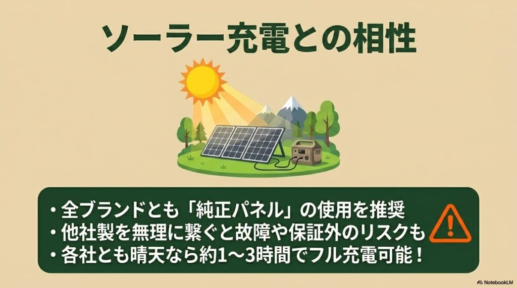 ソーラーパネルを組み合わせることで、ポータブル電源をより便利で自由度高く使用することができます。
充電容量を気にする事もなく使用が可能です。