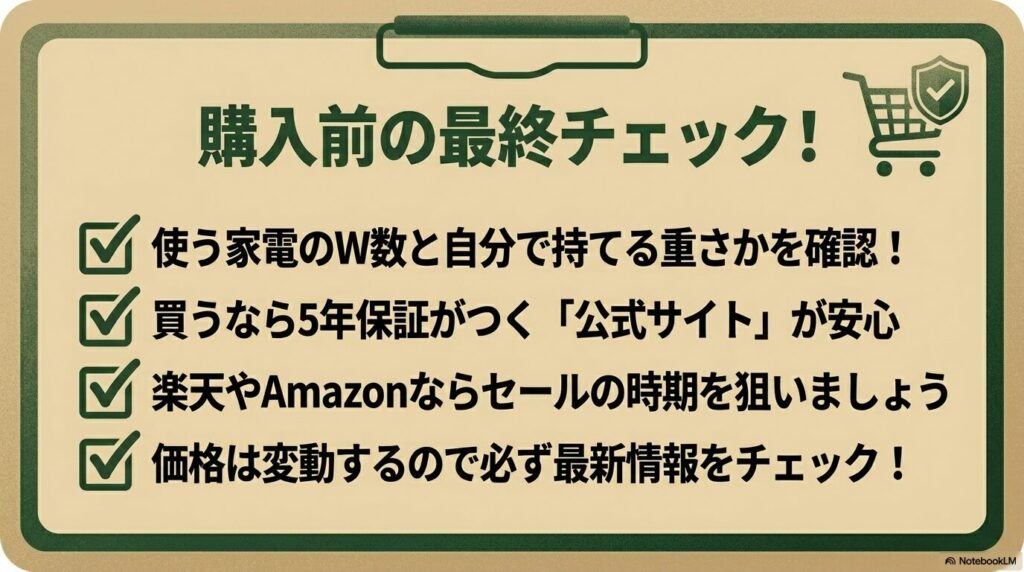 ポータブル電源購入後に後悔をしないために、必要な電気容量やセールなどの最新情報をチェックしましょう。