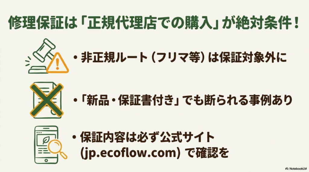 EcoFlow保証は正規代理店での購入が条件・非正規ルートは対象外