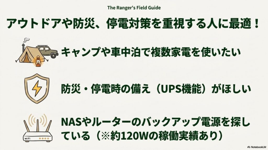 EcoFlowが向いている人：キャンプ・防災・UPS代替を検討している方