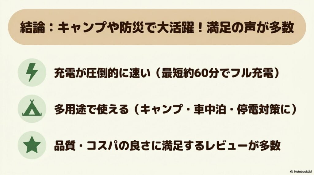 EcoFlowの良い評判：充電速度・多用途・防災・コスパの4つのポイント