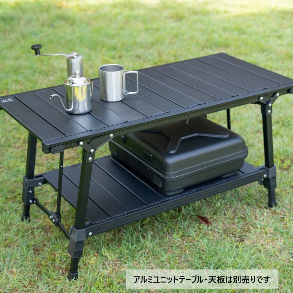 アルペンIGTテーブルにアンダーラックフレームを取り付けて足元に収納棚を増設したカスタム例