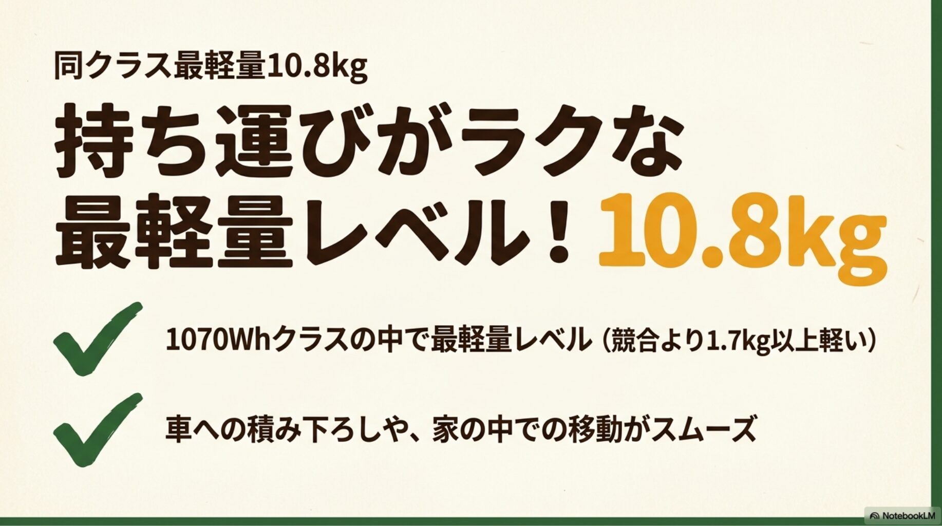 同クラス最軽量10.8kg
