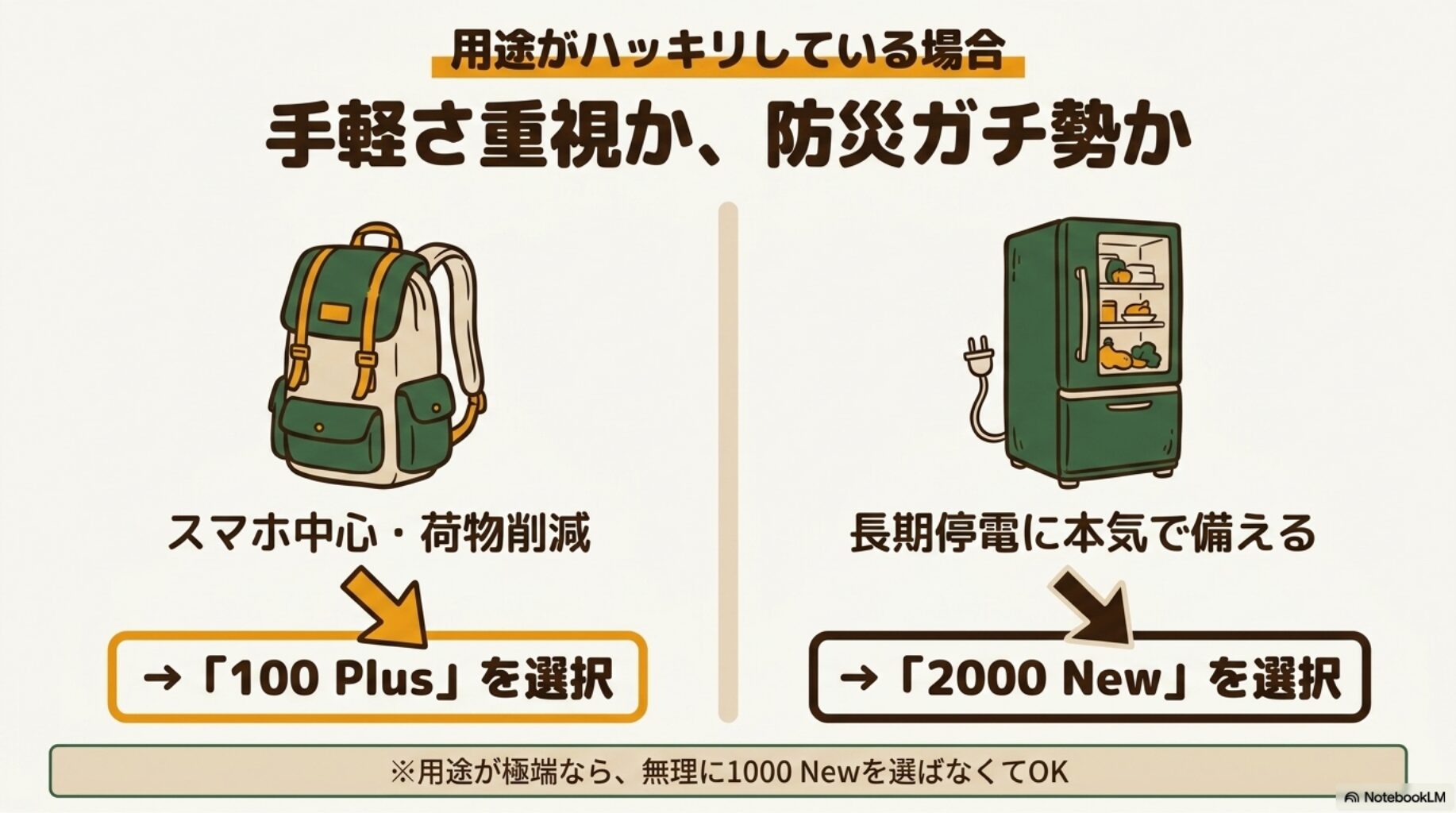 手軽さ重視か防災ガチ勢か