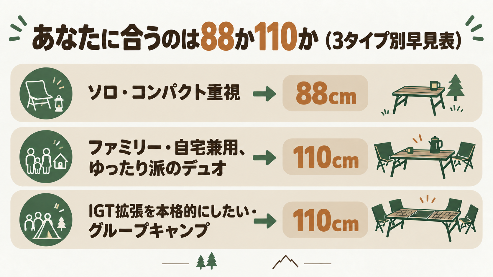 あなたに合うのは88か110か（3タイプ別早見表）を解説したスライド
