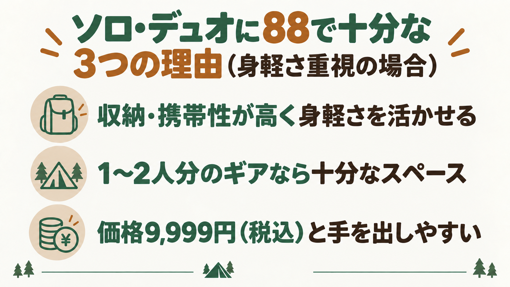 ソロ・デュオに88で十分な3つの理由を解説したスライド