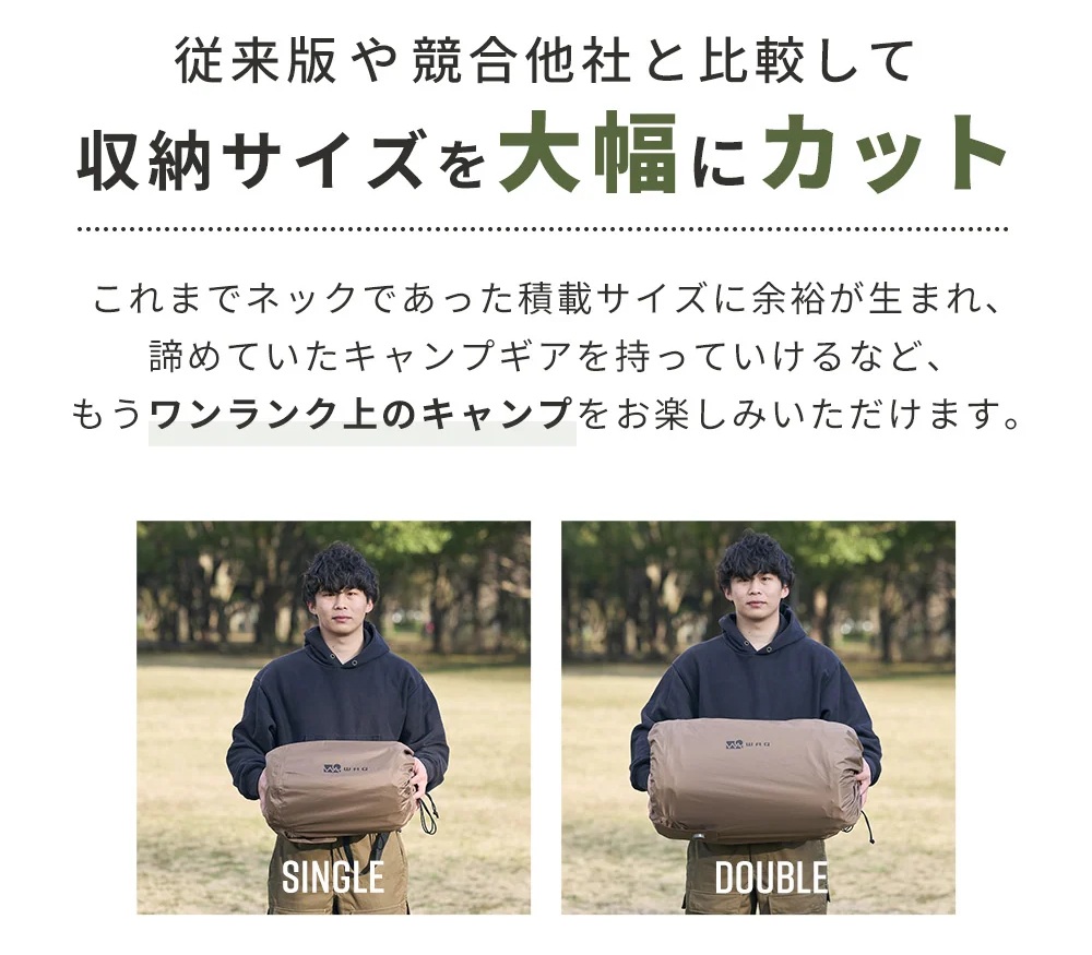 WAQ Relaxing CampMat PLUSの収納サイズ比較
